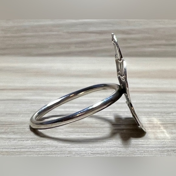 Retro Designer Sterling Silver & Gold Modernist Textured Flower Ring, Size 8 - Picture 5 of 10